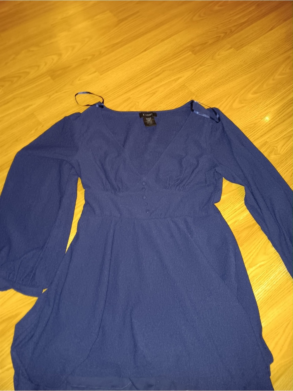 B. Smart Royal Blue Long-Sleeve V-Neck Dress